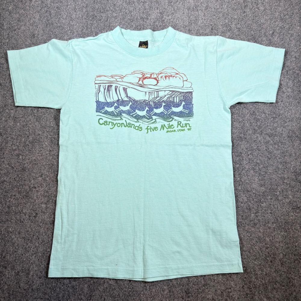 Anvil Canyonlands Five Mile Run 1987 T-Shirt Vintage Moab Utah Mens M Blue